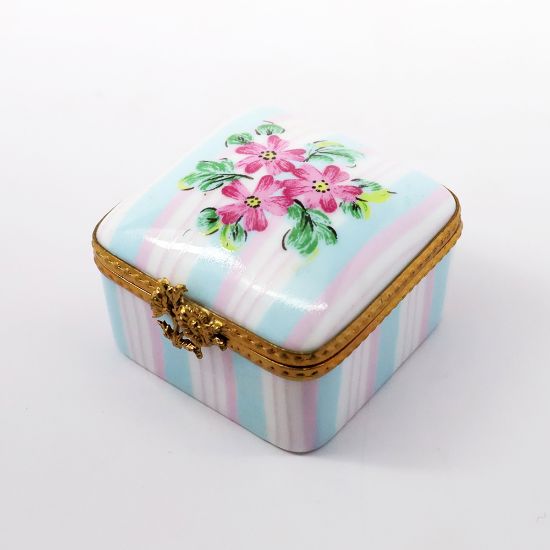 Picture of Traditional Square Trinket Box In Pale Pink & Blue With Floral Motif