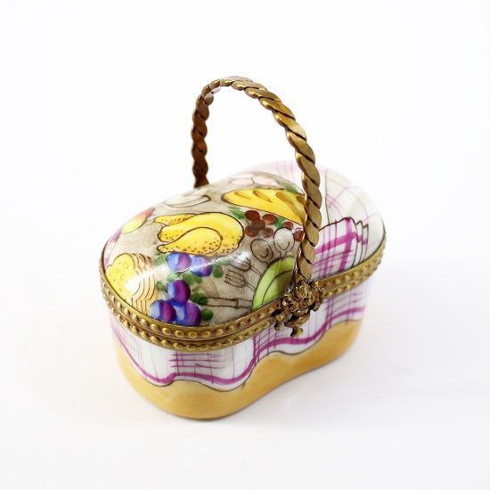 Picture of Limoges, France Porcelain Picnic Basket Shaped Trinket Box