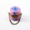 Picture of Miniature Limoges, France Porcelain Pink Hat Box Trinket Box with Blue Bow