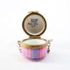 Picture of Miniature Limoges, France Porcelain Pink Hat Box Trinket Box with Blue Bow