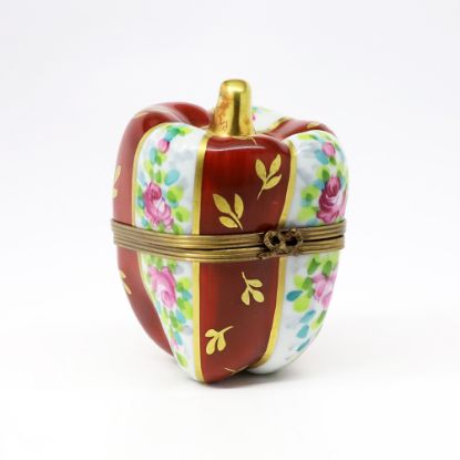 Picture of Retired Red Bell Pepper With Floral Panels Limoges Trinket Box By La Gloriette