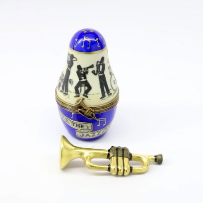 Picture of Rare Retired 'The Jazz' Band Limoges Trinket Box With Surprise Trumpet By La Gloriette