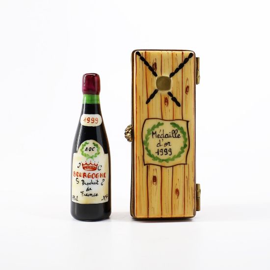 Picture of Limoges, France Porcelain Wine Crate Trinket Box with 'Surprise' Bottle of Bourgogne Inside