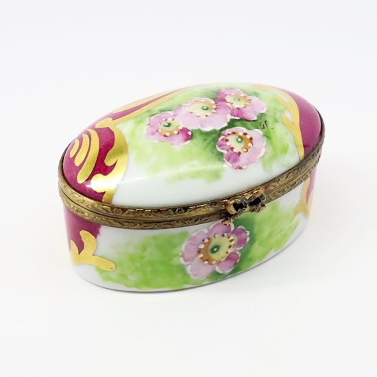 Picture of  Retired Limited Edition Oval Shaped Trinket Box With Wild Rose Motif By La Gloriette