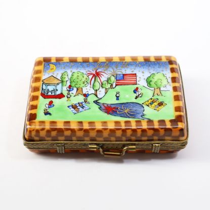 Picture of Limoges, France Porcelain 4th of July Picnic Basket Trinket Box with Surprise Plates & Napkins Inside