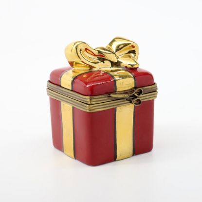 Picture of  Retired Red & Gold Christmas Present Limoges Trinket Box By La Gloriette