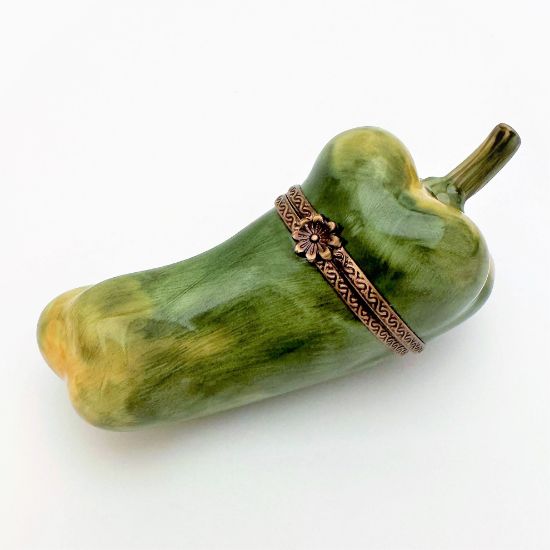 Picture of Green Bell Pepper Vegetable Limoges  Trinket Box By Perry Vieille