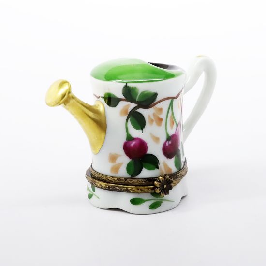 Picture of  Retired Watering Can With Cherry Motif Limoges Trinket Box By La Gloriette.