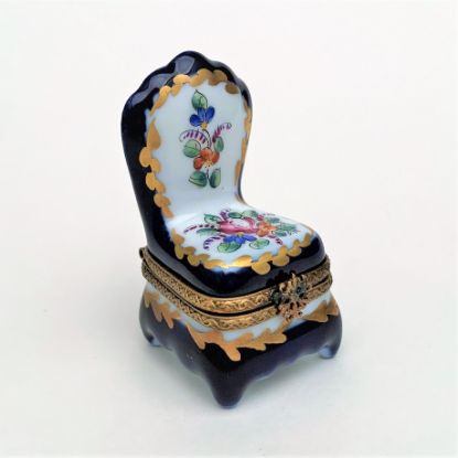 Picture of Rare Retired Traditional Style Chair With Cobalt Blue & Floral Motif By Dubarry