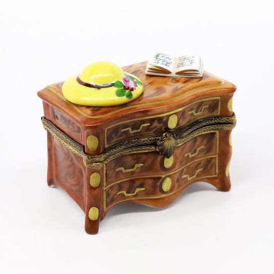 Picture of Limoges Porcelain Dresser Drawers with Hat & Book Trinket Box by Gerard Ribierre