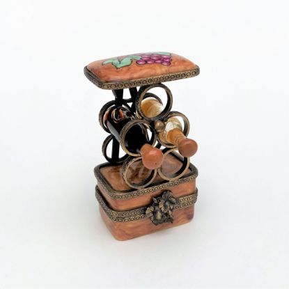 Picture of Rare Retired Wine Rack With Two Wine Bottles Limoges Trinket Box By Chanille.