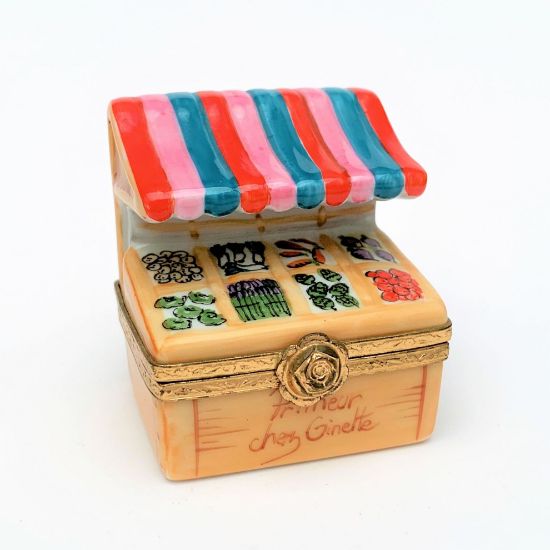 Picture of Retired Artoria Market Vegetable Stall Limoges Trinket Box.