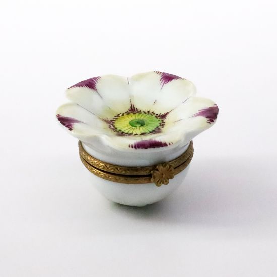 Picture of  Retired Limoges Porcelain Purple & White Flower Trinket Box By Parry Vieille