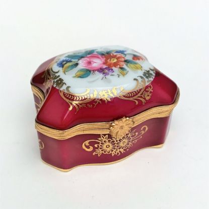 Picture of Vintage Traditional Style Burgundy Casket/Trinket Box With Floral Motif By Imperia Limoges