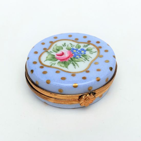 Picture of Retired Artoria Traditional Round Blue & Gold Trinket Box With Floral Motif