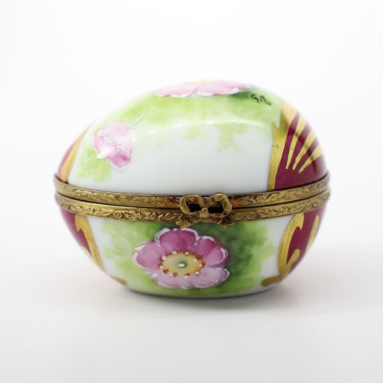 Picture of Retired Traditional Egg Shaped Limoges Trinket Box With Wild Rose Motif By La Gloriette