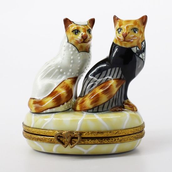 Picture of Bride & Groom Cats Limoges Trinket Box.