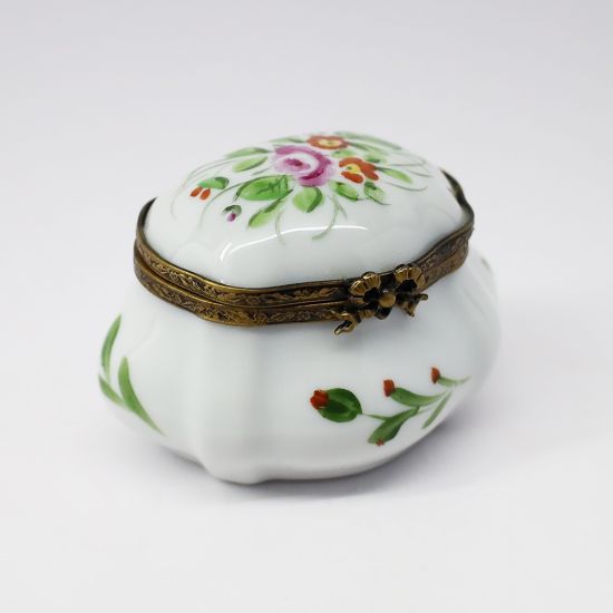 Picture of  Vintage Limoges Porcelain Traditional Shape Trinket Box with Floral Motif