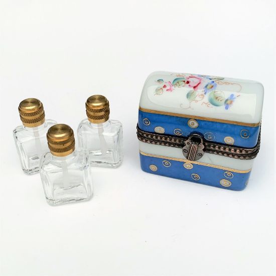 Picture of Retired Limoges Porcelain Perfume Chest/Casket with 3 Bottles Trinket Box by DuBarry