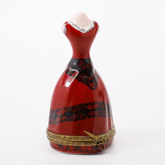 Picture of Retired Limoges Porcelain Red & Black Dress on a Dress Form Trinket Box