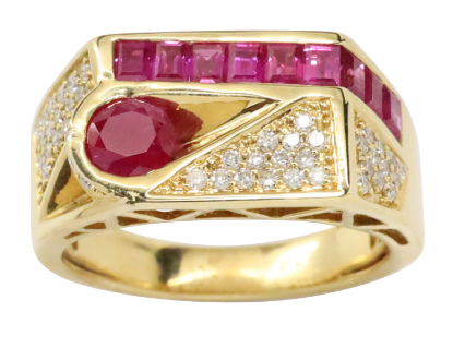 Picture of Ruby and Diamond Ring, 18k Yellow Gold