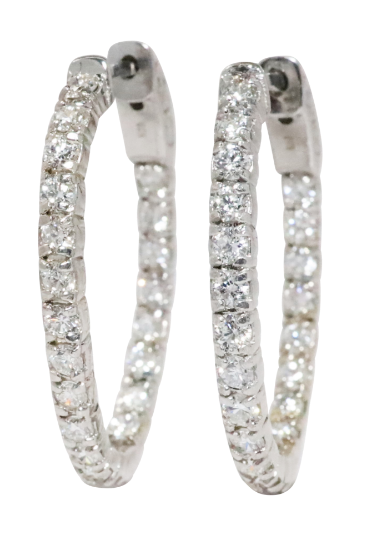 Picture of 14k White Gold & Diamond Hoop Earrings