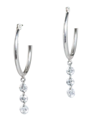 Picture of 18k White Gold Hoop Earrings with Floating Round Brilliant Cut Diamond Accents 