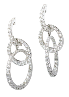 Picture of Intricate Double Hoop 14k White Gold and Diamond Earrings