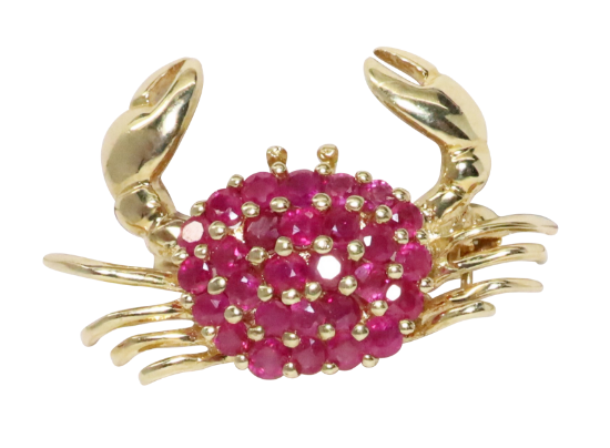 Picture of 14k Yellow Gold & Ruby Crab Brooch