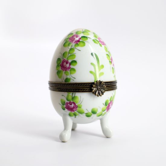 Picture of Retired Footed Egg Shaped Limoges Trinket Box With Rose Motif