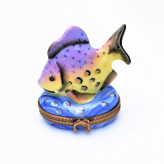 Picture of Retired Purple & Yellow Fish Limoges Trinket Box With Original Box