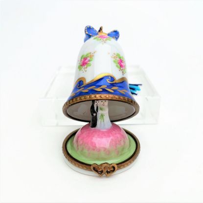 Picture of Retired Wedding Bell Limoges Trinket Box By Perry Vieille With Bride & Groom Figures Inside