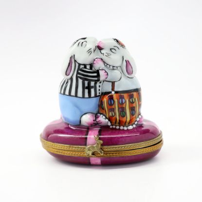 Picture of Hugging Rabbit Couple Limoges Trinket Box