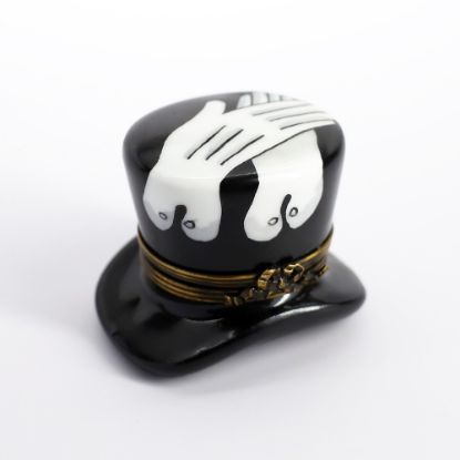 Picture of Retired Black Top Hat With White Gloves Limoges Trinket Box By Chamart