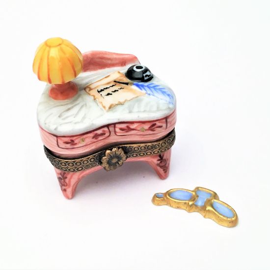 Picture of Rare Retired Writing Desk Limoges Trinket Box With 'Surprise' Pince Nez Glasses