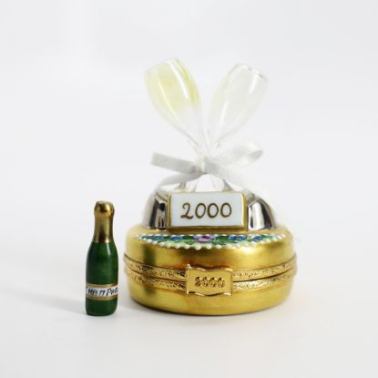 Picture of Retired Pair Of Champagne Toasting Flutes Limoges Trinket Box With Surprise Champagne Bottle Inside