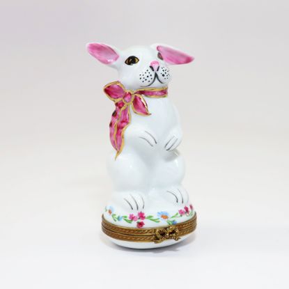 Picture of  White Rabbit With Pink Bow Limoges Trinket Box By Chamart