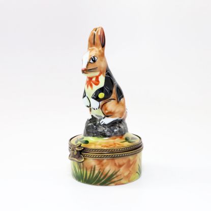 Picture of Rabbit In Magician's Tuxedo Limoges Trinket Box By Rochard (Top Hat & Wand Painted Inside)