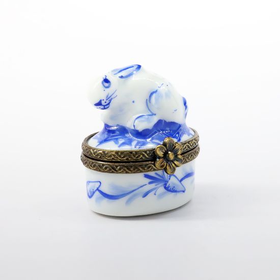 Picture of Miniature Blue & White Rabbit Limoges Trinket Box By Chamart