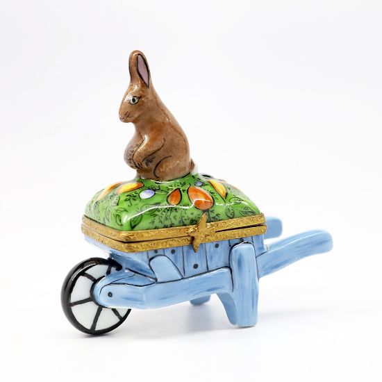 Picture of Rabbit In Wheelbarrow Full Of Vegetables Limoges Trinket Box.