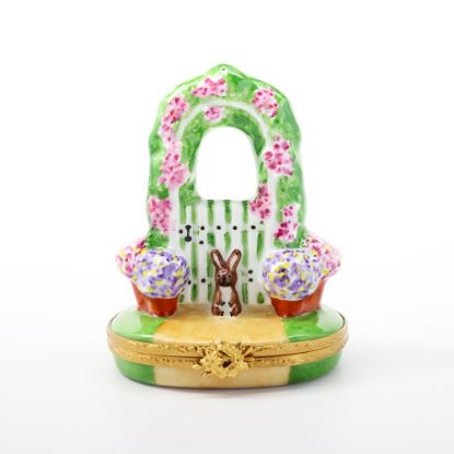 Picture of  'Garden Gate' With Rabbit Limoges Trinket Box By Artoria.