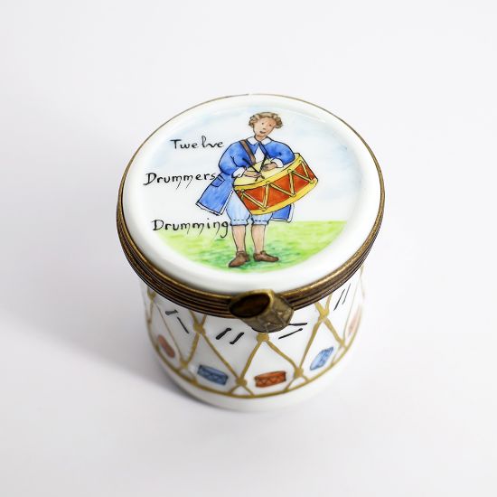 Picture of  Retired '12 Drummers Drumming' Limoges Trinket Box By La Gloriette