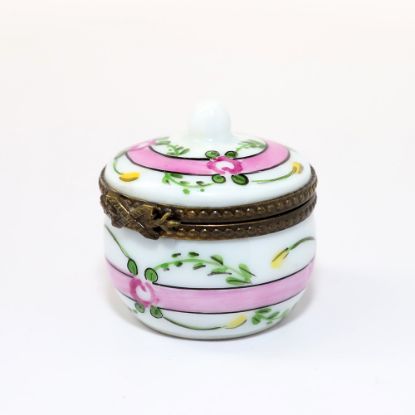 Picture of Vintage Pink & Floral Baby Bottle Shaped Limoges Trinket Box