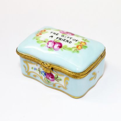 Picture of  Vintage 'The Gift Of A Friend' Blue & Floral Motif Limoges Trinket Box.