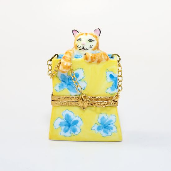 Picture of  Cat In Shopping Bag Limoges Trinket Box By Artoria