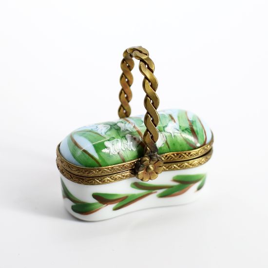 Picture of Retired Basket Shaped Limoges Trinket Box With Lily Of The Valley Flowers