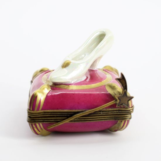 Picture of Retired Cinderella's Glass Slipper On Pillow Limoges Trinket Box With Pumpkin Carriage Inside