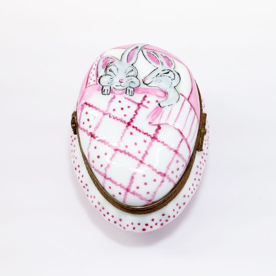 Picture of Retired Rabbits Sleeping In Pink Egg Shaped Bed Trinket Box