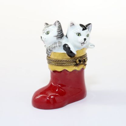 Picture of  Kittens In Christmas Stocking Limoges Trinket Box