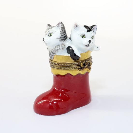 Picture of  Kittens In Christmas Stocking Limoges Trinket Box